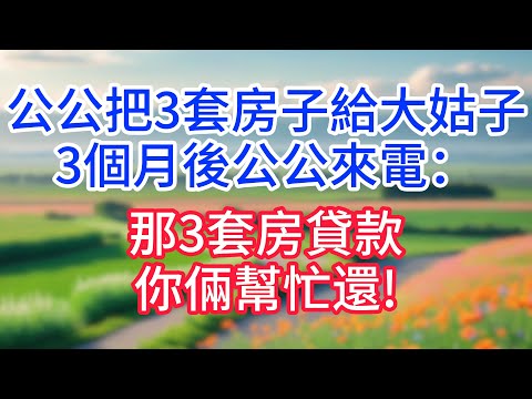 公公把3套房子給大姑子，3個月後公公來電：那3套房貸款你倆幫忙還!#完結文#一口氣看完