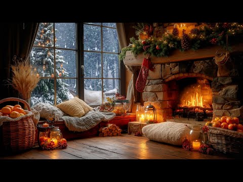 Warm Fireplace Ambience | Relaxing Piano Jazz Music & Cozy Christmas Cabin for Focus, Reading, Calm