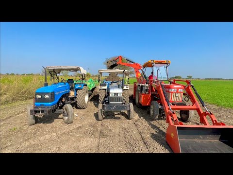 Tractor JCB Machine on Swaraj 963 FE Loading Mud in Trolley Eicher 485 Sonalika 60 Rx