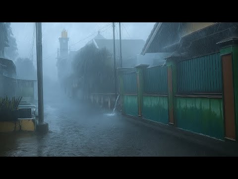 Heavy Rain Walk was Accompanied by Boom Lightning in the Suburban | Rain Sounds for Sleep Instantly