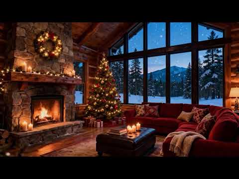 Peaceful Christmas Ambience🎄Cozy Coffee Shop with Warm Christmas Jazz Music & Crackling Fireplace