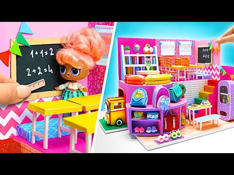 DIY Miniature Doll Dream School from Cardboard: School Supplies, Bus & Library!