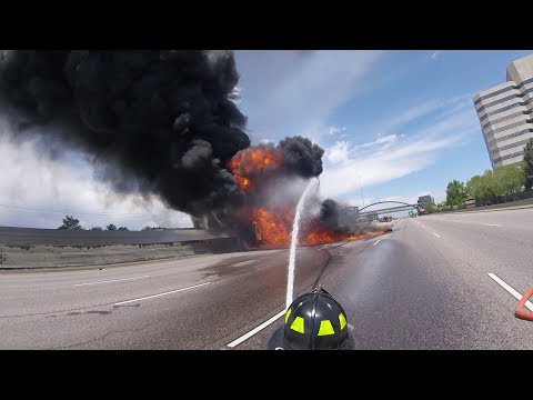 Massive Fuel Tanker Fire on I-25 Near Denver, Complete HD Fire Department Footage