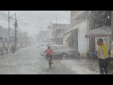CRAZY RAIN ! EXTREME HEAVY RAIN FLOODED ALL THE VILLAGE ROADS! RAIN SOUNDS FOR DEEP SLEEP