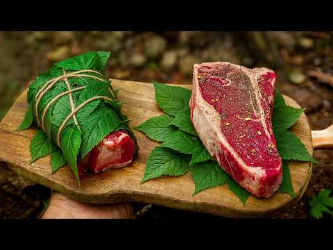 Rustic Open Fire Roast in Foraged Leaves - Bushcraft Cooking