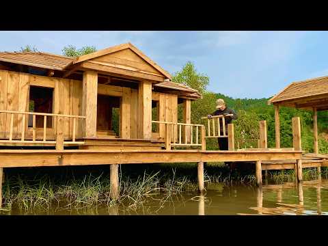 Building a Wooden House by the Lake for My Dogs, Brick BBQ Kitchen, Fishing & Grilling Fish - Ep 1