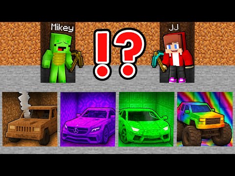 JJ and Mikey POOR to RICH Car Mine Battle in Minecraft ! - Maizen