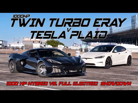 Twin Turbo E-Ray C8 Corvette VS. TESLA PLAID! Hybrid VS Full EV!