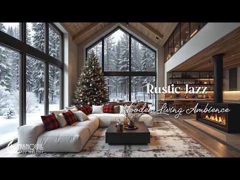 Winter Rustic Cafe Jazz | Cozy Wooden Living Coffee Shop Ambience For Relax, Focus on Work & Study