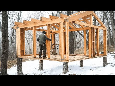 Man Builds Forest Cabin on Tree Stumps | 1-Year Timelapse by @lesnoy_daddy5358