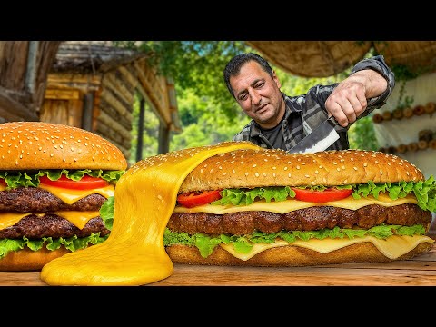This GIANT Burger Will Blow Your Mind 🍔🔥 Juicy Outdoor Cooking Recipe