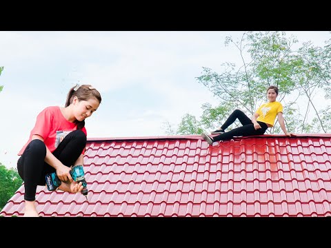 Design and Build Log Cabin by Yourself - Start Tiling the Roof to Completion | Free Bushcraft