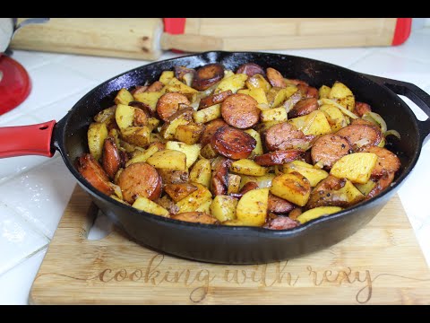 Cast Iron Home Fries with Sausage & Onions | Layers of flavor
