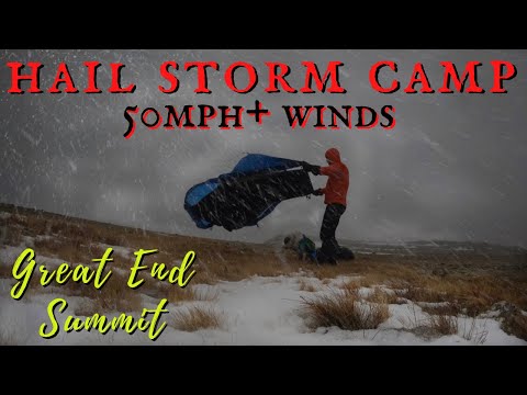 HAIL STORM SOLO CAMP - Great End SUMMIT Lake District UK - WILD CAMPING and BACKPACKING with a Dog