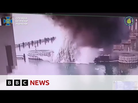 Russian-built Crimea bridge hit with underwater explosives, Ukraine says | BBC News