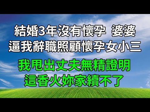 結婚3年沒有懷孕，婆婆逼我辭職照顧懷孕女小三，我甩出丈夫無精證明：這香火妳家續不了！#生活經驗 #人生感悟 #故事分享 #正能量 #為人處世 #婆媳 #打脸