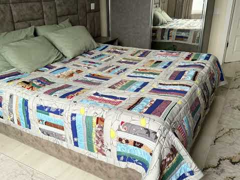Striped patchwork quilt. Size: 2 x 2.5 m