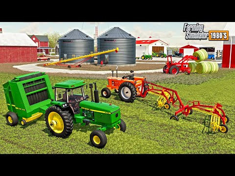 MOWING, RAKING & BALING ON 1980'S FARM!