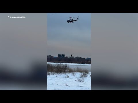 3 people rescued by NYPD helicopter after falling through ice in Queens