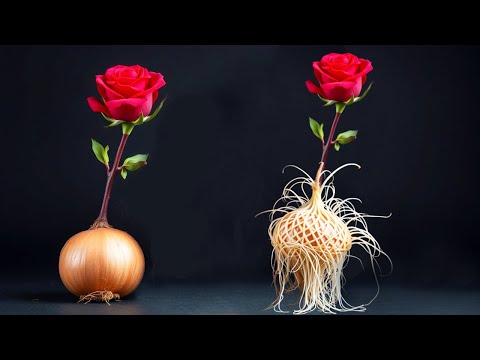 Stick the rose cutting into the onion! Roses will sprout and root quickly immediately