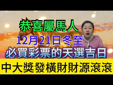 恭喜屬馬人！12月21日冬至財運附體，必買彩票的吉日！中大獎發橫財，財源滾滾擋不住！#運勢 #補財庫旺財氣 #財富 #風水 #正能量