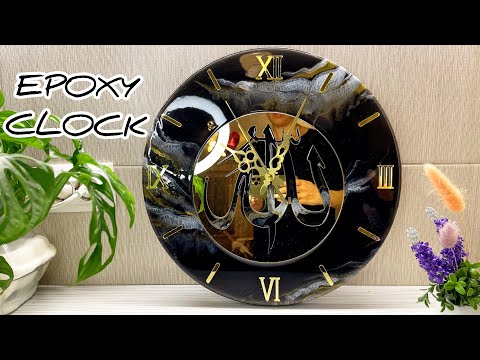 DIY Epoxy resin wall clock Black and gold