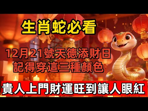 生肖蛇必看！明天12月21號，農曆十一月初二是「天德添財日」，記得穿這三種顏色，貴人上門，財運旺到讓人眼紅！#生肖 #運勢 #風水 #財運 #佛教 #佛韻玄心#佛学