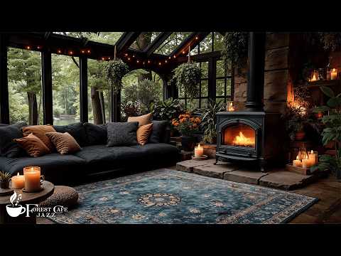 Forest Indoor Garden Jazz | Cozy Lounge with Fireplace for Study, Work and Gentle Relaxation
