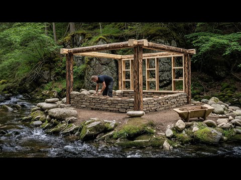 I Built a Cozy Stone House to Survive in the Rainforest. Bushcraft, Fishing and Cooking