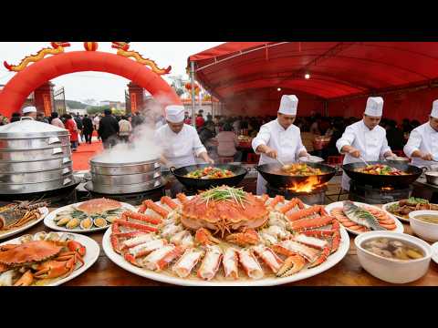 Insane Chinese Village Banquet! 😱 Cooking Giant King Crabs & Abalone for 500 People! 🇨🇳