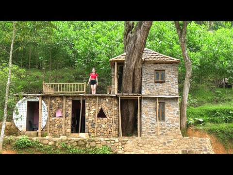 Building House in Forest Next Tree, Girl Built Her Dream House Alone