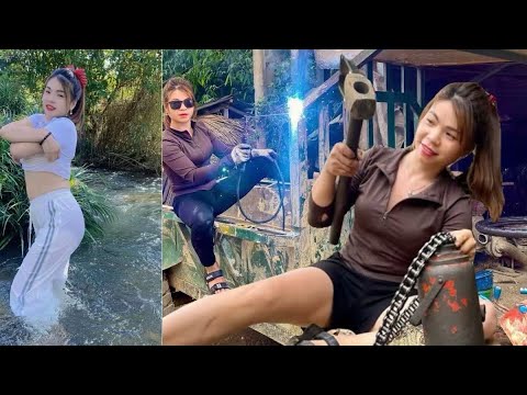 Full video: girl repairs and maintains machines and renews tools