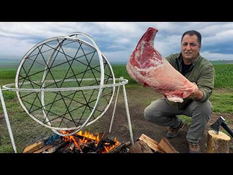 Cooking Meat on a Gyroscope Grill in Wilderness - No Gravity, No Kitchen