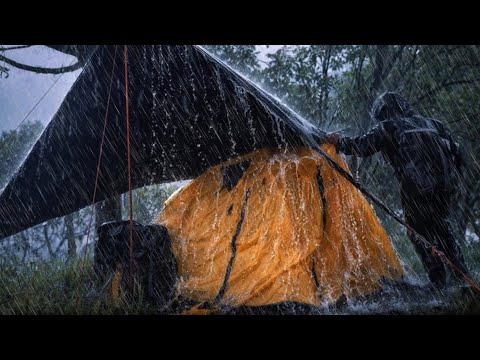 ⛈️Caught in a Heavy Rainstorm While Camping‼️Camping in Heavy Rain 🌧