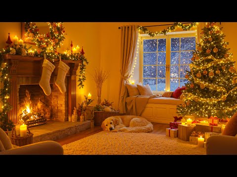 (FOR DOGS) Fireplace and Piano Music Peaceful Winter Night Ambience for Stress Relief & Deep Sleep