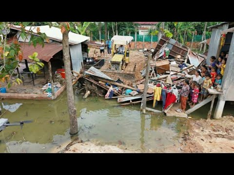 Complete100% Deleted Water In Small Space House by Bulldozer D21P Pushing Dirt & 5-T Dump Truck