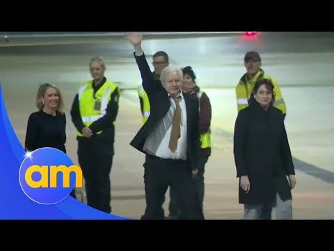 Tears and cheers as Wikileaks founder Julian Assange touches down in Australia as a free man | AM