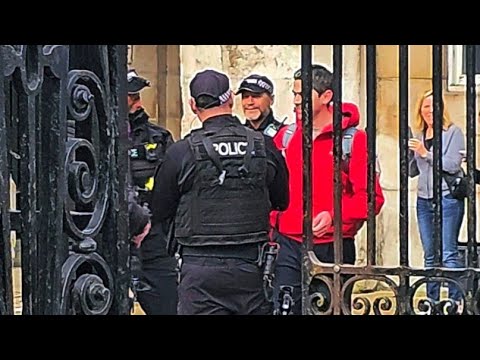 MASSIVE SHOUT AS IDIOT IS STOPPED BY POLICE WHEN HE DECIDES TO WALK THROUGH THE BOX at Horse Guards!