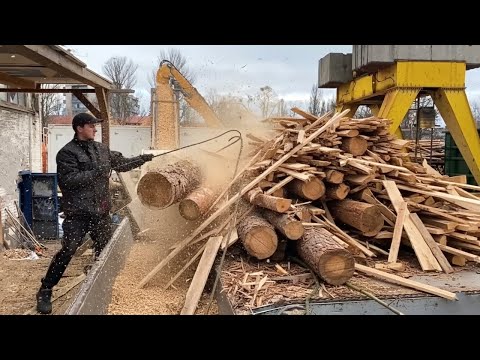 INSANE Firewood Processing Machine In Action! (Satisfying to Watch)