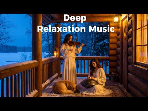 ❄️Cozy Winter Ambience | Handpan & Violin on the Snowy Cabin Porch | Luna Handpan (1-H Deep Relax)