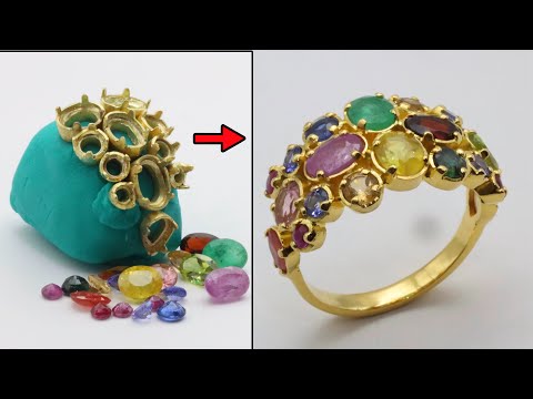 make a unique jewelry - custom made gold ring with 10 types of gemstones
