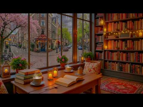 Spring Rain Coffee Shop ☕ Soft Jazz Piano, Rain & Fireplace Sounds for Study & Relax