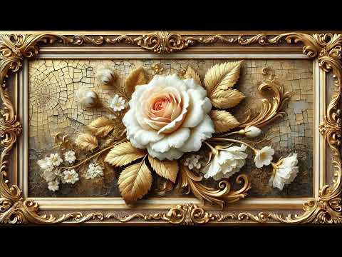 Vintage Rose Painting | Gold Frame TV Art Screensaver 4K | 12 Hours Relaxing Story