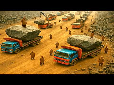 Dangerous Trucks Transport Giant Stones at Pakistani Marble Factory - @Amazing Experts