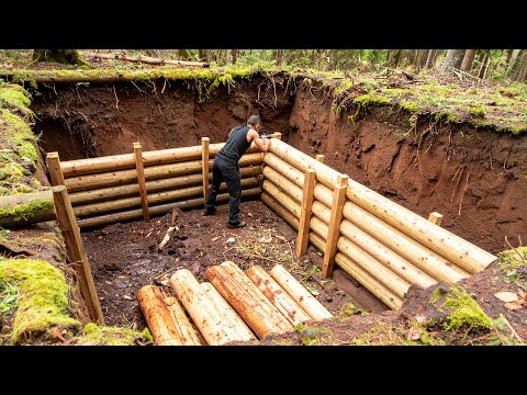 Building a Warm and Sturdy Wooden Cabin Under a Giant Fallen Tree | Bushcraft, Survival