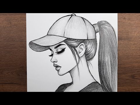 Güzel kız resmi adım adım nasıl çizilir, Kolay karakalem şapka takan kız çizimi nasıl yapılır