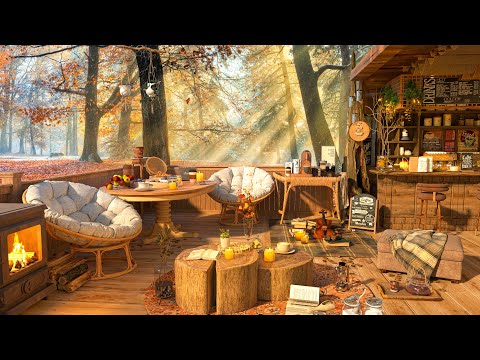 Cozy Balcony Ambience: Coffee Shop ❄️ 4K Crackling Fireplace & Jazz Music to Chill Out, Sleep