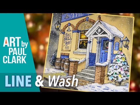 How to Paint a Pub in the Snow in Line and Wash with Watercolour