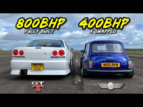 DAVID vs GOLIATH.. 800HP R34 SKYLINE vs 400HP K20 SLEEPER MINI