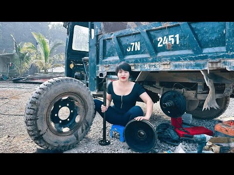 The talented girl repairs homemade car braking systems in her workshop when requested by customers.
